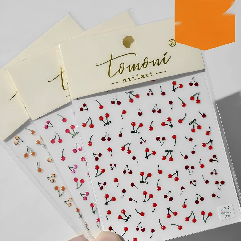 Jelly nail art sticker sheet with cartoon cherry pattern in plastic, style TA210 TA212 TA214