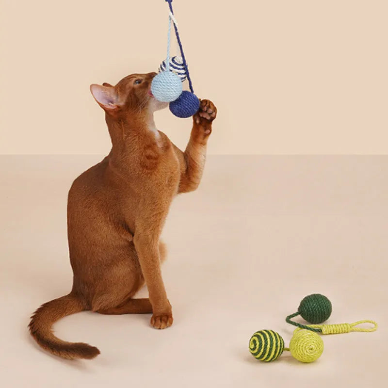 Cat teaser stick toy set with a colourful bite-resistant catnip ball on a 255mm long wand.