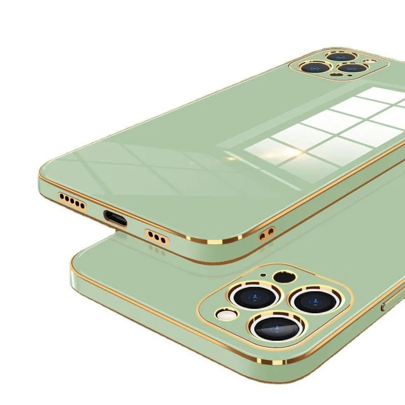 6D straight edge electroplating phone case for iPhone 15 and iPhone 16 in mint green colour