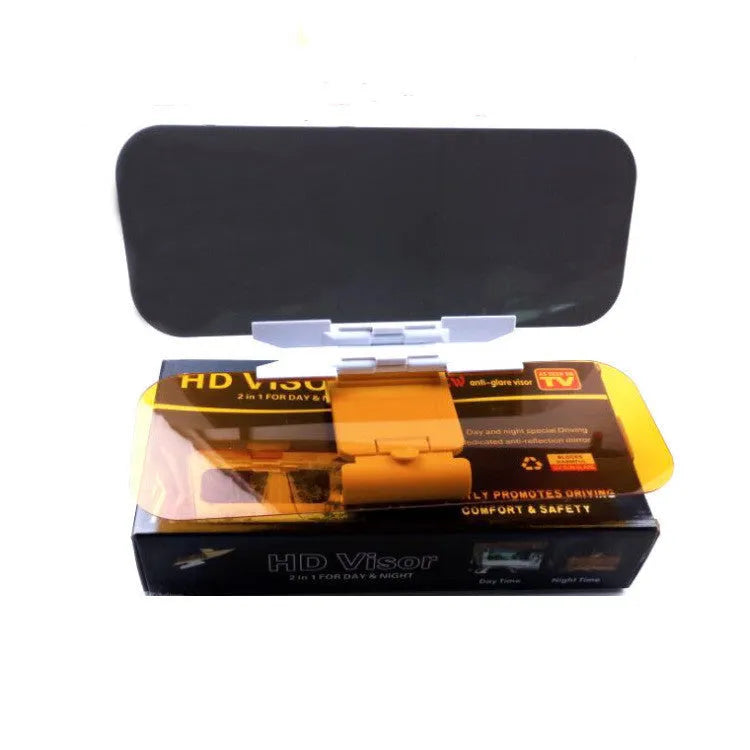Car anti-glare mirror sun visor with yellow acrylic lens for day and night driving