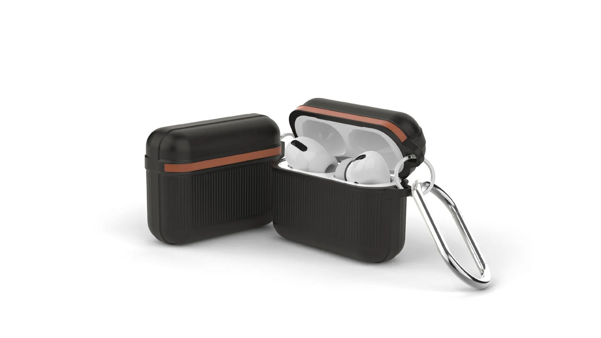 AirPods silicone protective case with thick corners and metal buckle closure in various colours