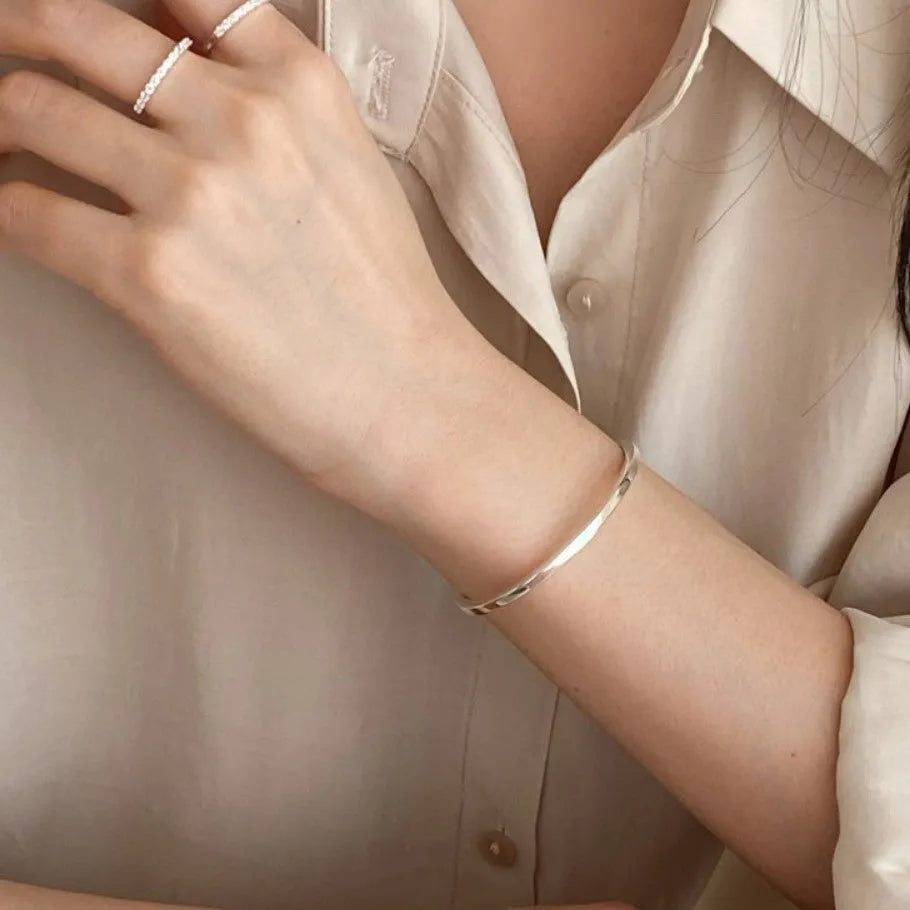 Sterling silver 3mm square line bracelet for women, plain silver finish, minimalist jewellery