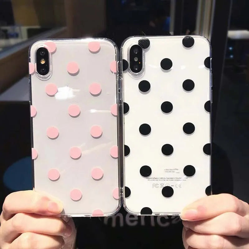 Dot TPU back cover case with wave point design for iPhone, black colour, showing rear and side view
