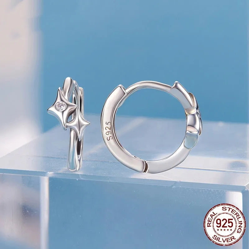 Fashion Star S925 sterling silver earrings with inlaid zircon, colour BSE1210, on display