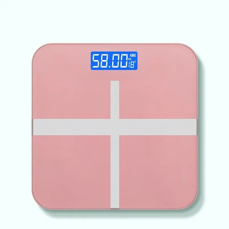 Electronic body scale with cross pattern in black, rose red, or white colours with USB charging