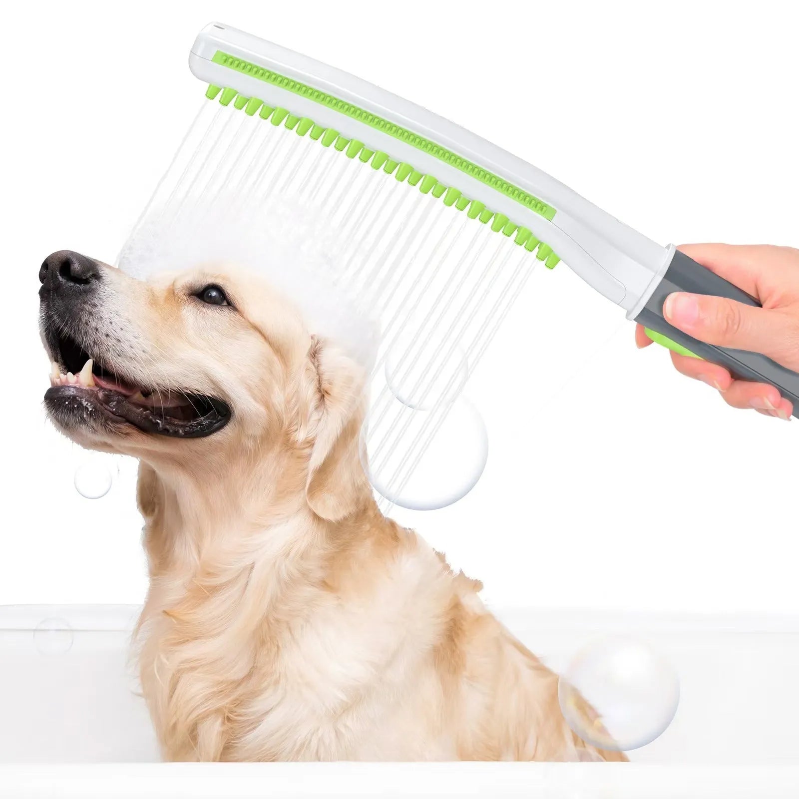 Pet bathing brush showerhead for dogs in blue and gray colour made from ABS material