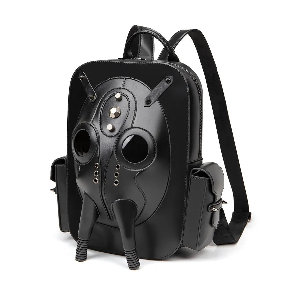 Black gothic skull head studded men's backpack with PU waterproof construction