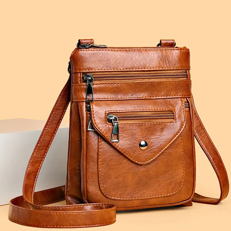 Vertical square crossbody phone bag in PU with sewing line detail