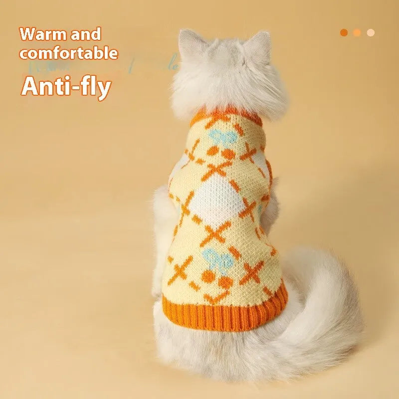 Orange Cherry colour cat sweater for autumn-winter seasons in sizes S M L XL