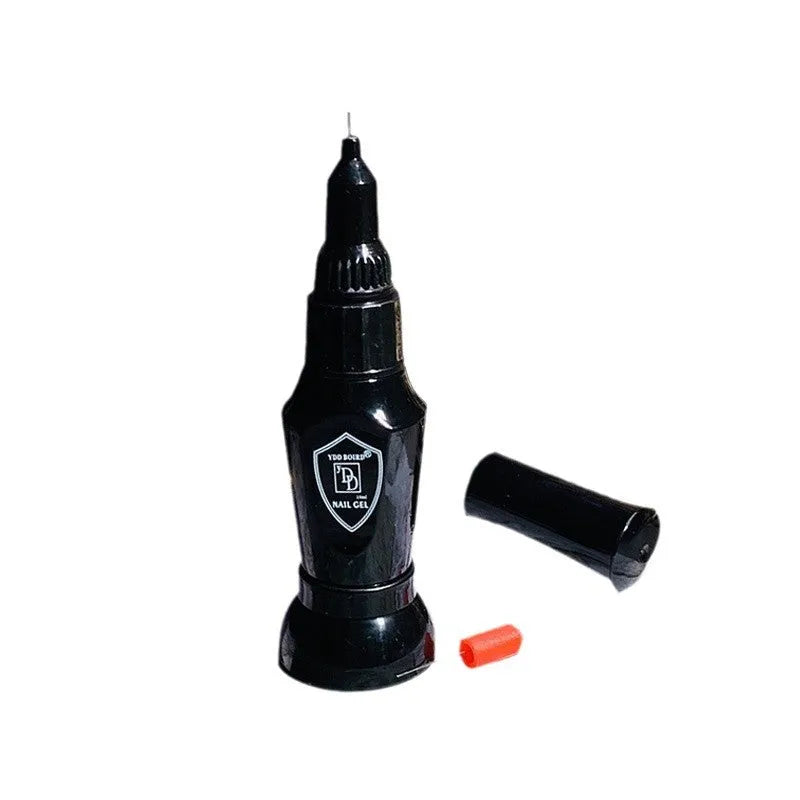 Nail art gem glue set with three black iron-handle dotting pens and glue bottle