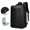 Black and silver white waterproof business backpack with Oxford cloth texture and curved shoulder straps.