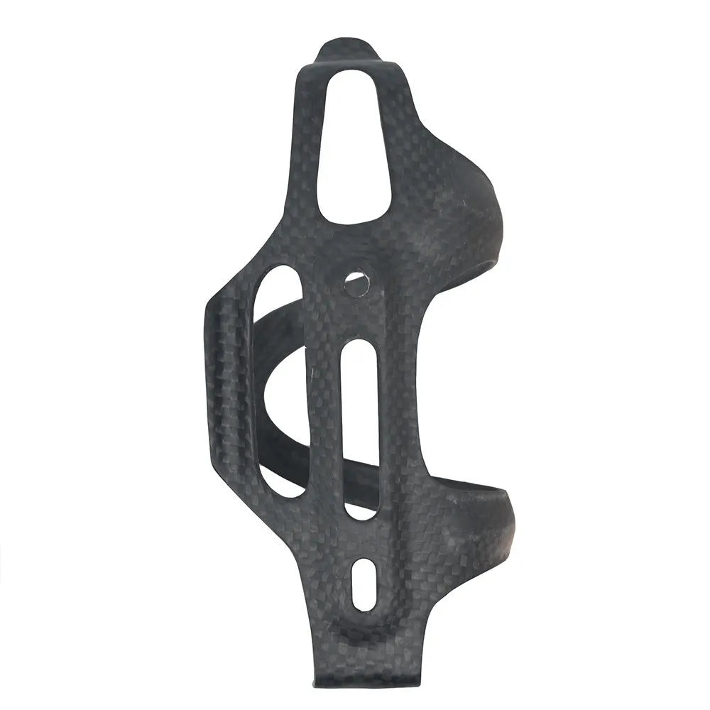 Black carbon fibre side-pull water bottle cage for road and mountain bikes.