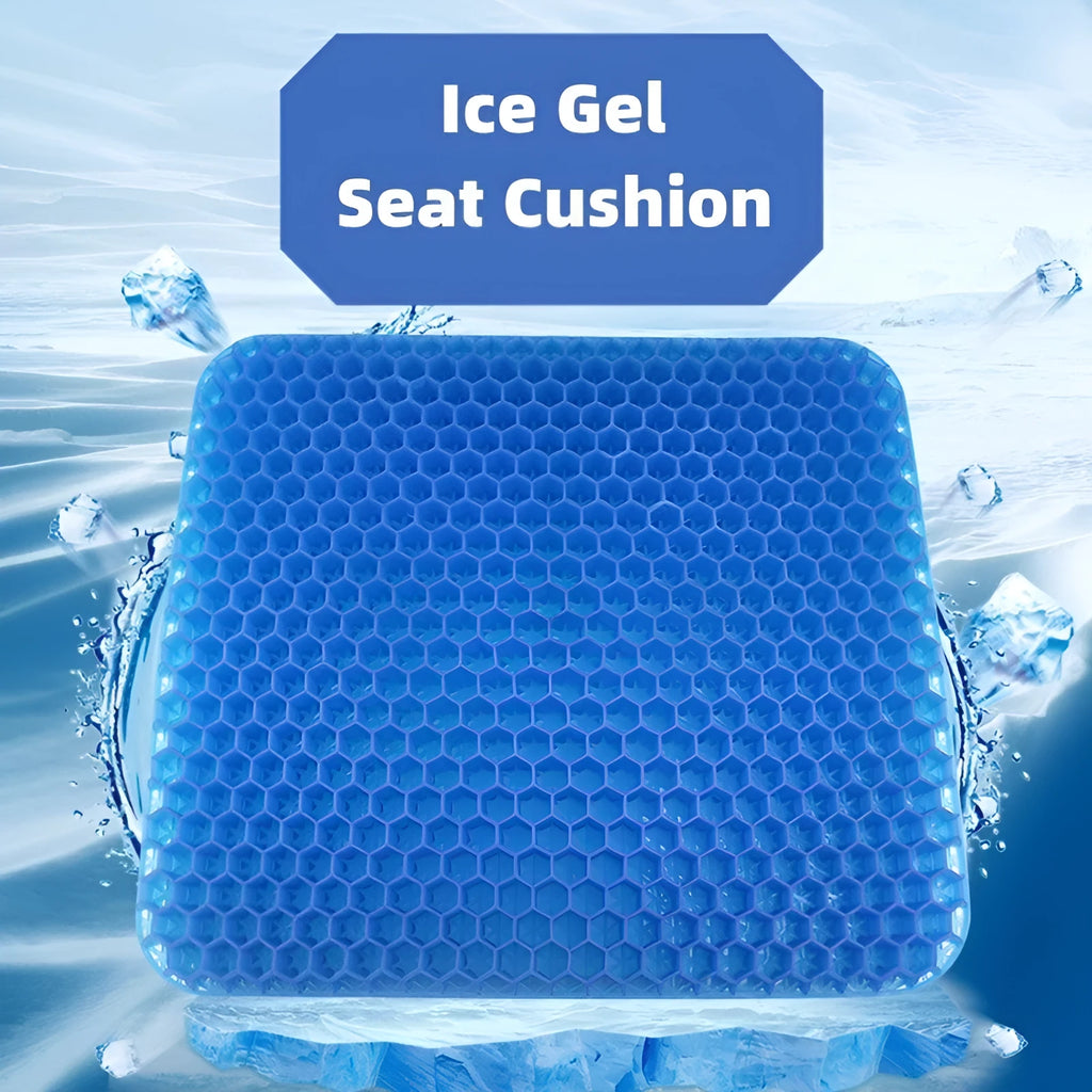 Summer gel seat cushion with honeycomb design and double thick construction for pressure relief
