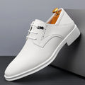 Men's black pointed toe cow split leather low heel dress shoes for business