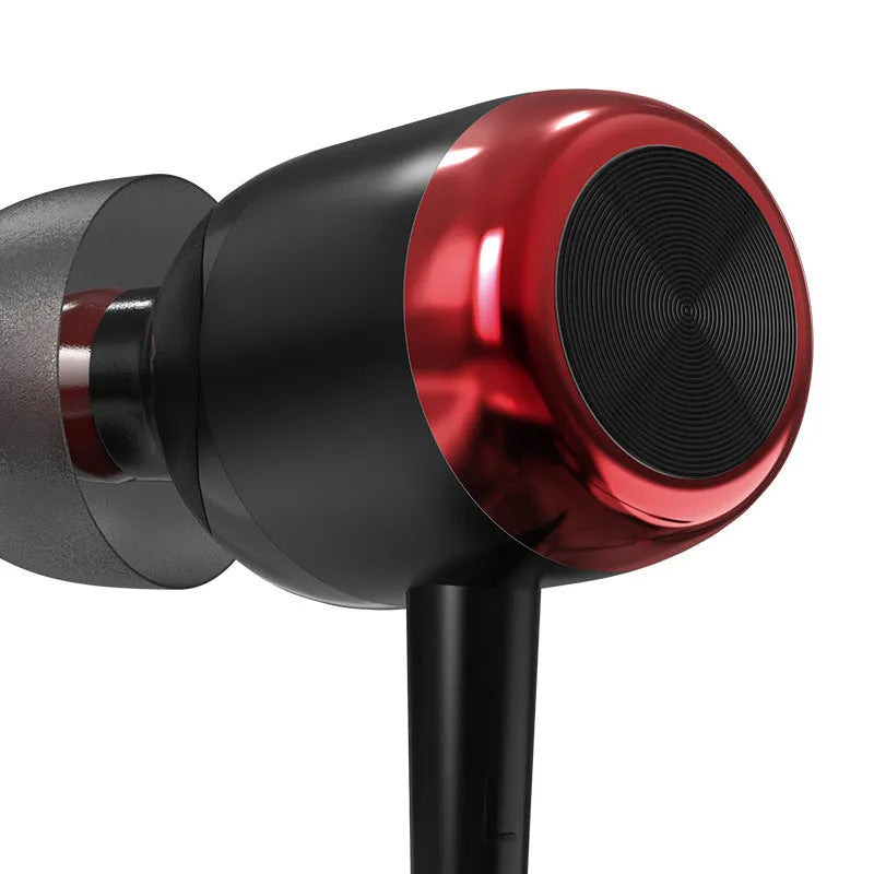 Wireless Bluetooth headset with hanging neck design, battery display, and Bluetooth 5.0 in black and red colours