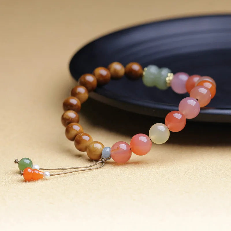 8mm Cook with Hetian Jade agate bracelet with diamond-shaped beads and persimmon elements