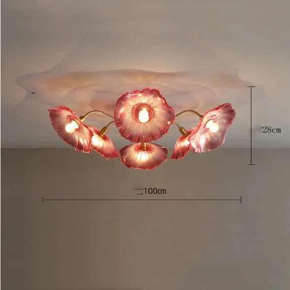 Modern flower-shaped ceiling lamp with multiple light heads in white or purple colour