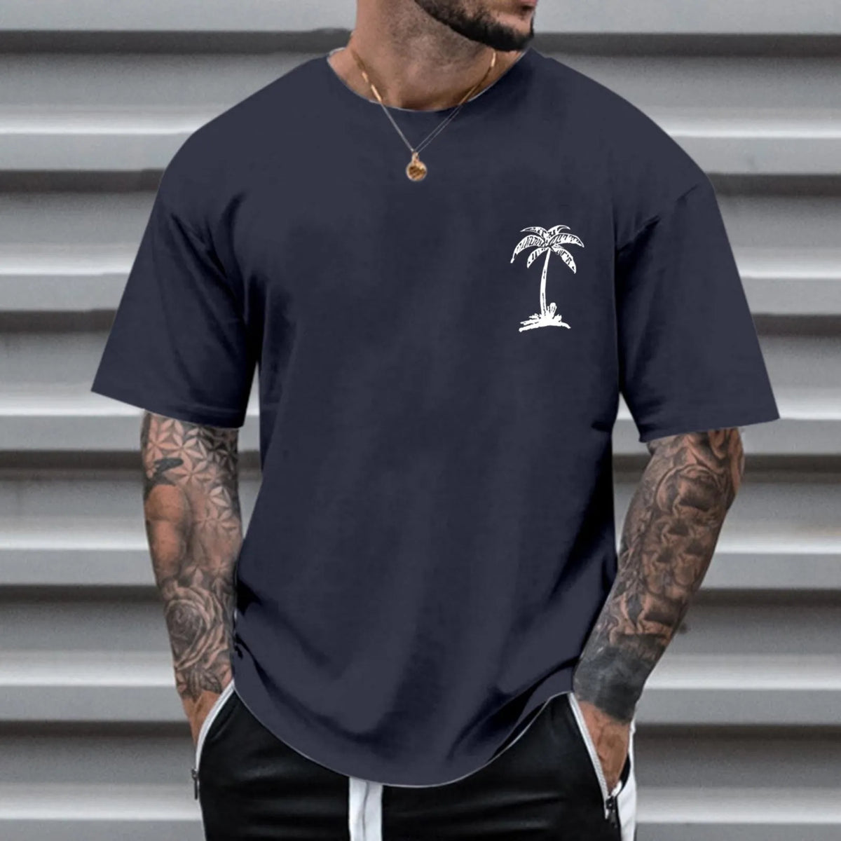 Men's round neck printed short sleeve T-shirt, loose pullover, polyester, sizes S to 6XL
