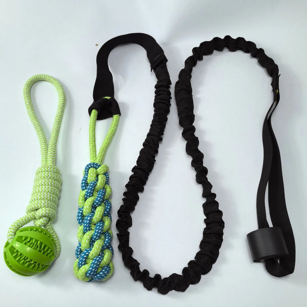 Green cotton thread dog tug rope toy with corncob design for tug-of-war games.