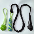Green cotton thread dog tug rope toy with corncob design for tug-of-war games.