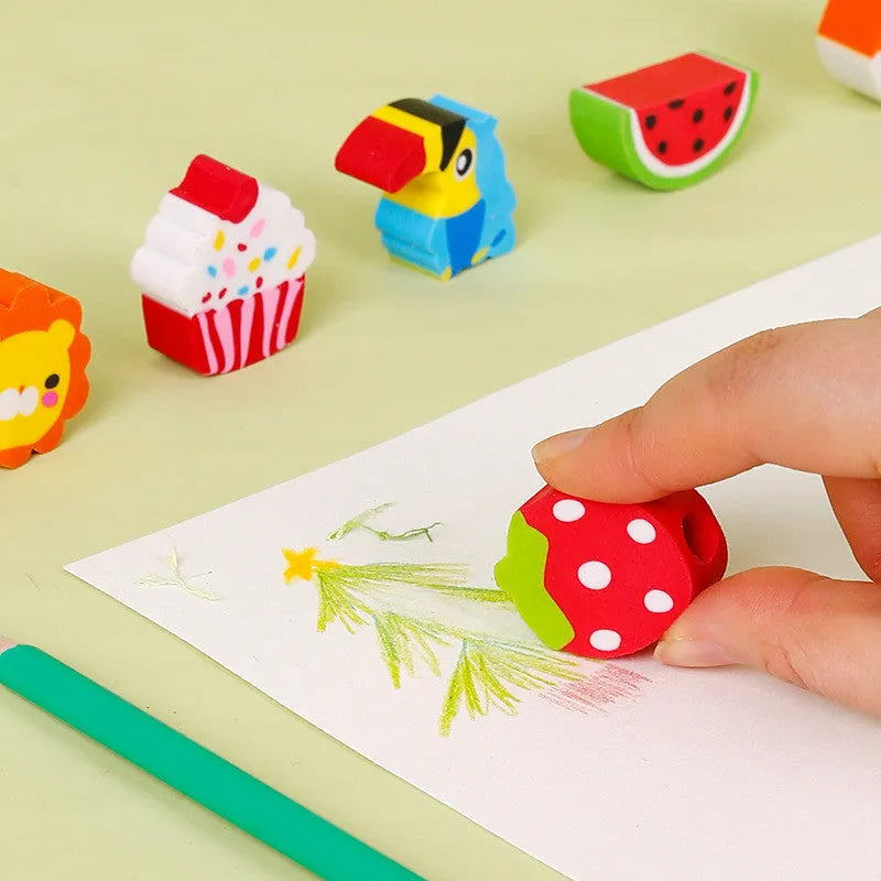 Wooden box containing 24 coloured pencils with colourful cartoon design, suitable for drawing and sketching.