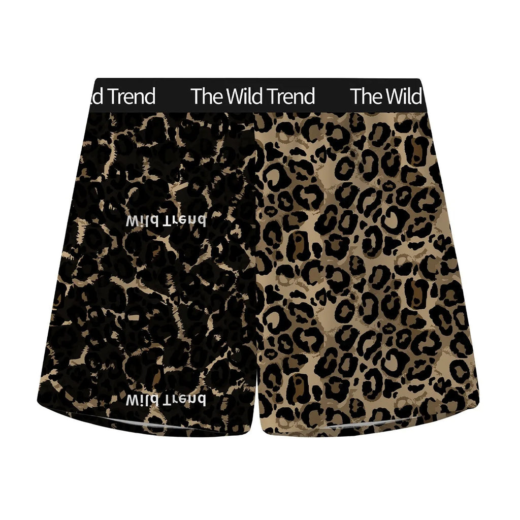 Men's leopard print woven casual shorts in quick-drying polyester ice silk fabric