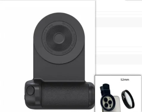 Black magnetic phone camera holder with rotatable grip and ergonomic PU leather handle