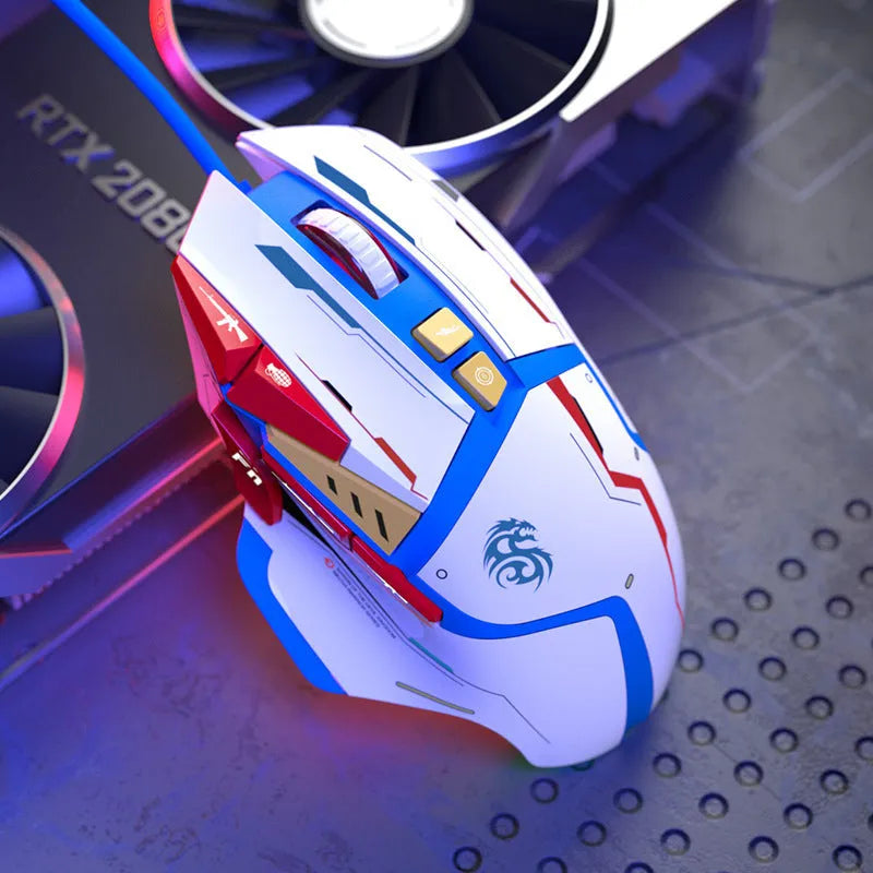 Desktop wired automatic pressure grab mouse in Primordial Ghost Claw colour, ergonomic shape with six-gear resolution and four-way wheel