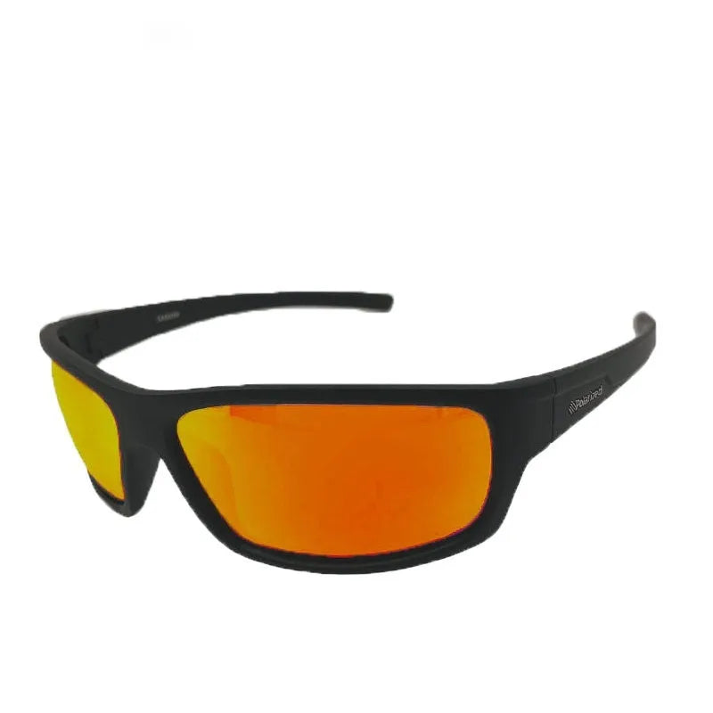 Polarized sunglasses for men and women with PC lens in bright black and gray finish