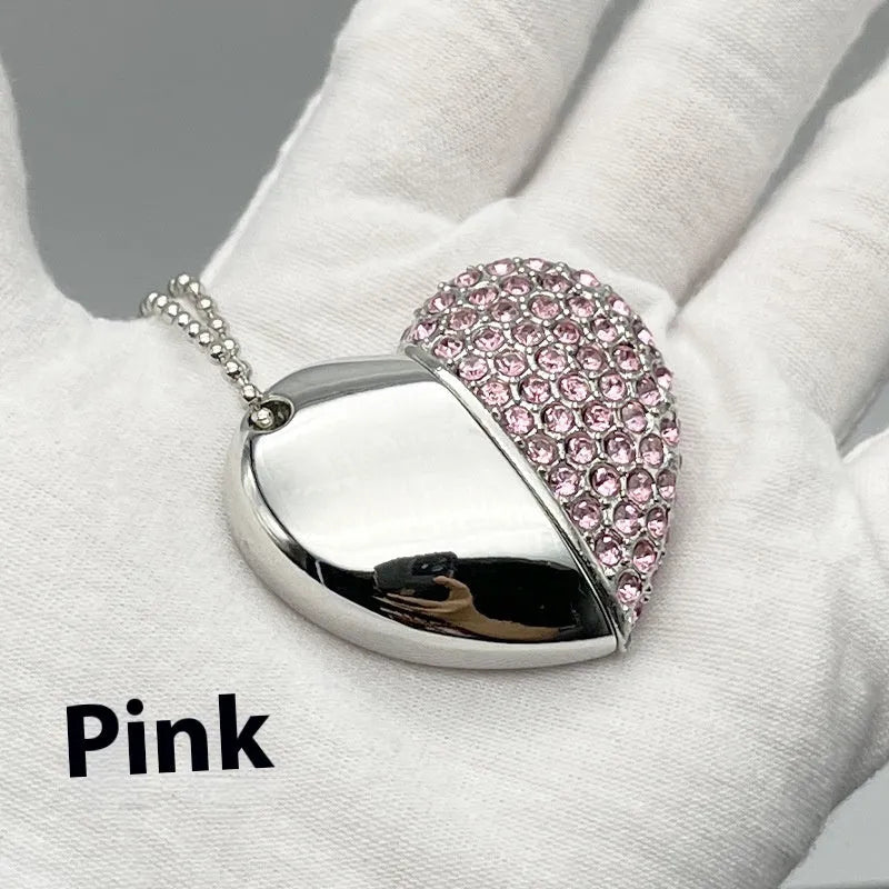 Decorative heart-shaped USB flash drive with a brick-inlaid pattern on a metal case.