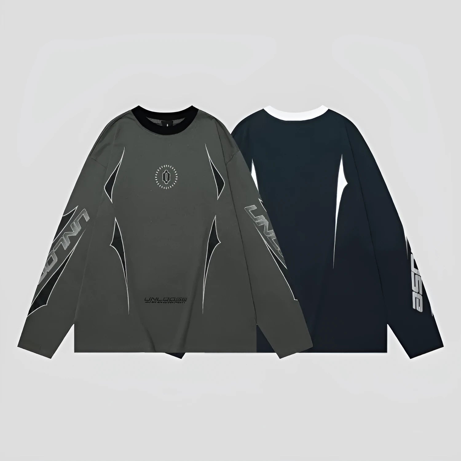 Men's grey cotton sweatshirt with drop shoulders and a white letter print on the chest.