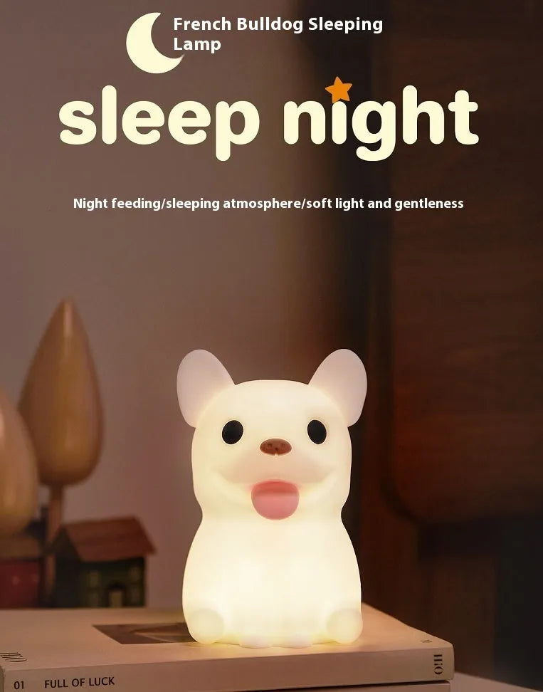 Silicone animal night light with USB charging port and touch dimming control in cartoon ox design