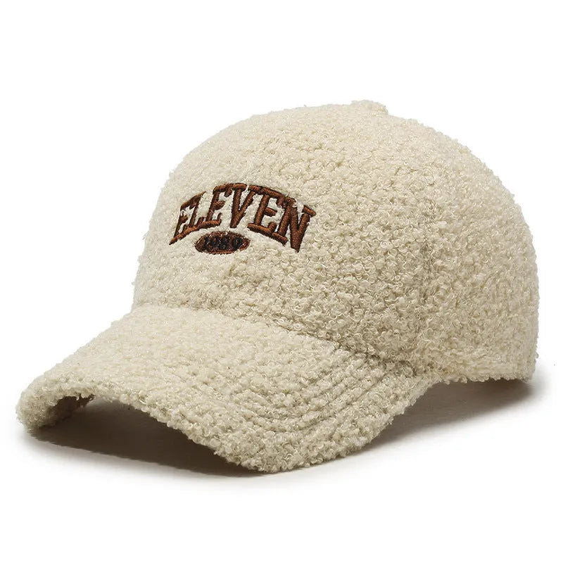 Winter lambskin baseball cap with adjustable strap and dome crown in various colours