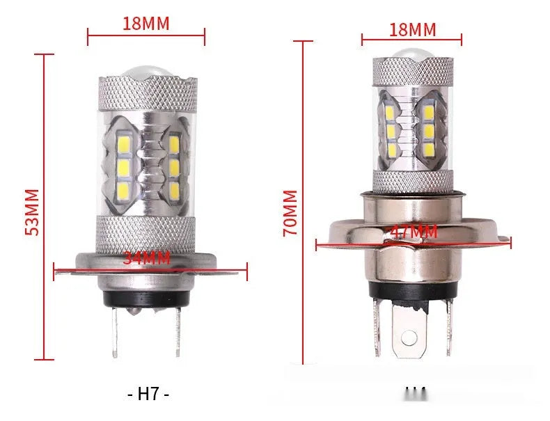 White 6000K car front fog light with aluminium housing, 47x70mm, universal bulb base fit