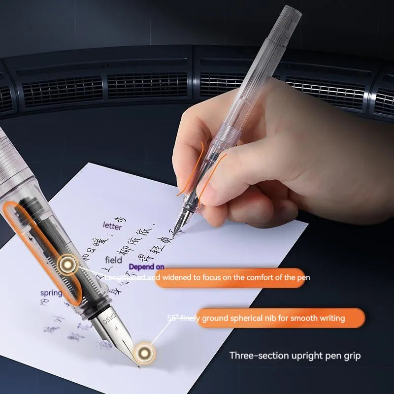 Student automatic suction pen set with plastic shell, 0.5mm and 0.38mm pen head options, and 40ml ink feeder