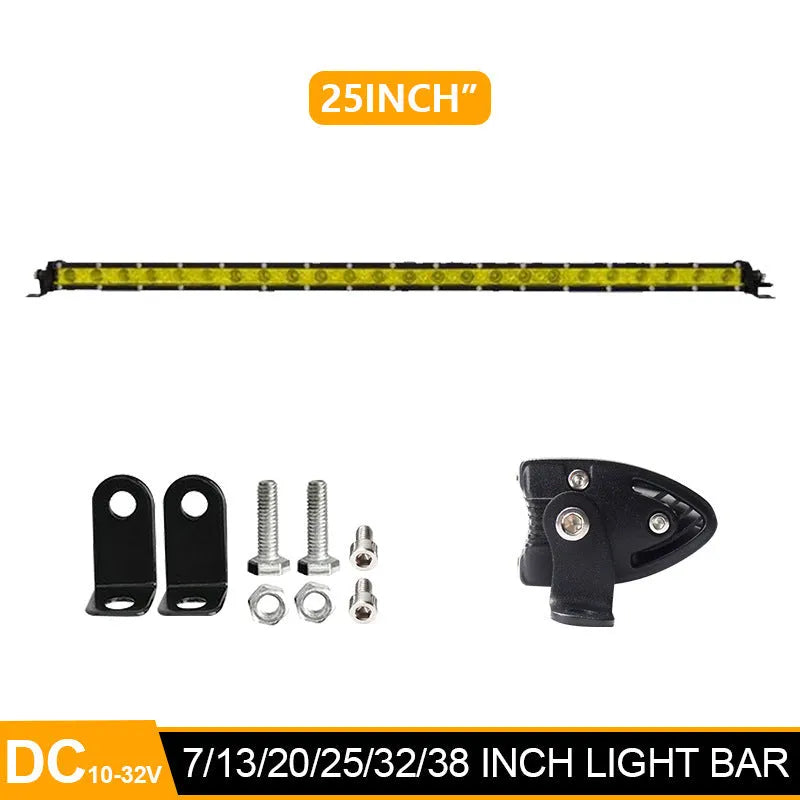 25-inch single row LED car light bar with aluminium housing and mounting brackets