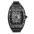 Full diamond tonneau silicone band quartz men's watch with 50mm dial, black colour option, and pin buckle
