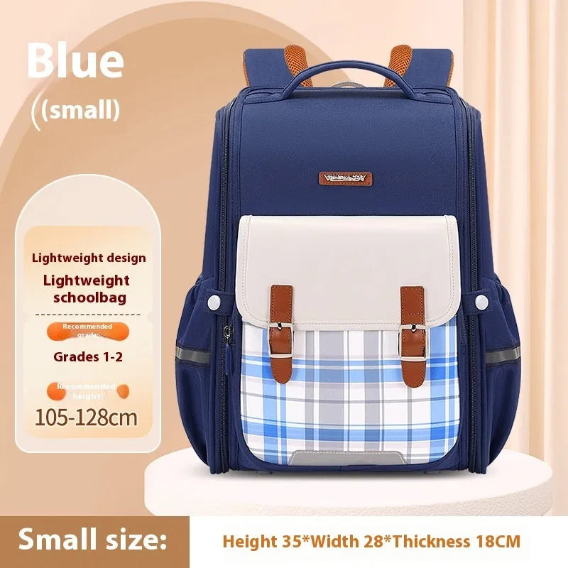 Lightweight Oxford cloth student schoolbag in modern style for Grade 5-6, shown in beige colour.