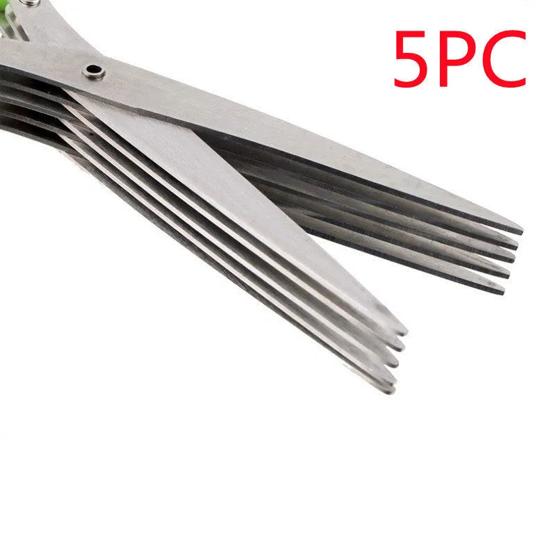 Green stainless steel multi-layer kitchen scissors for cutting onions, herbs and nori