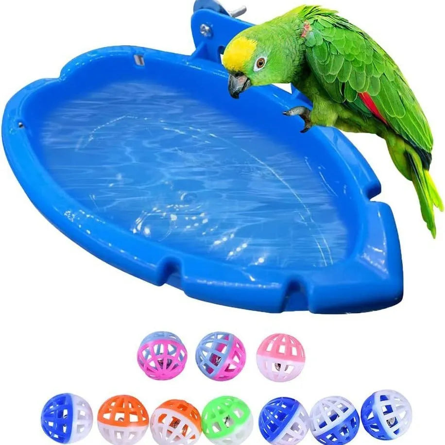 Small plastic multifunctional feeder bird bathtub with 10 balls for pet birds