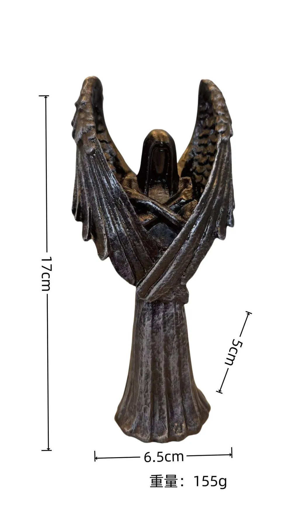 Dark Angel Statue resin ornament measuring 6.5 by 5 by 17 centimetres.