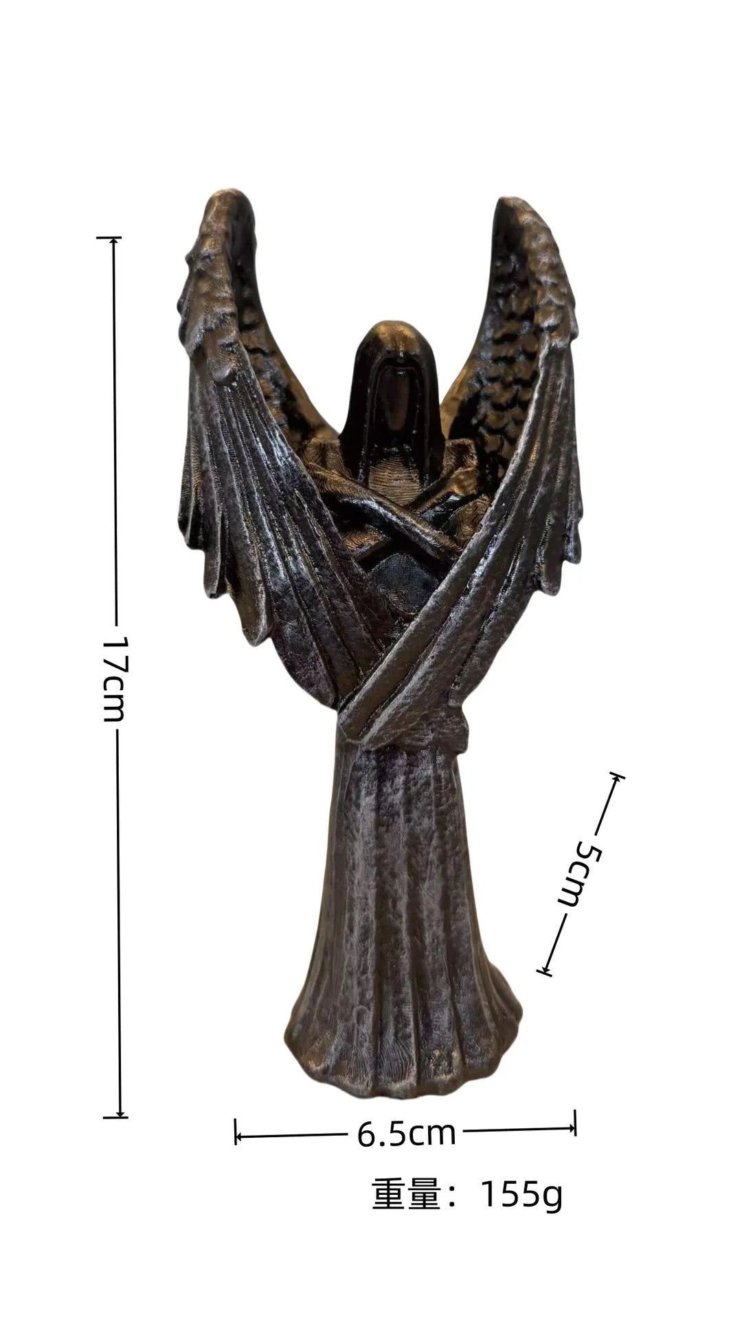 Dark Angel Statue resin ornament measuring 6.5 by 5 by 17 centimetres.
