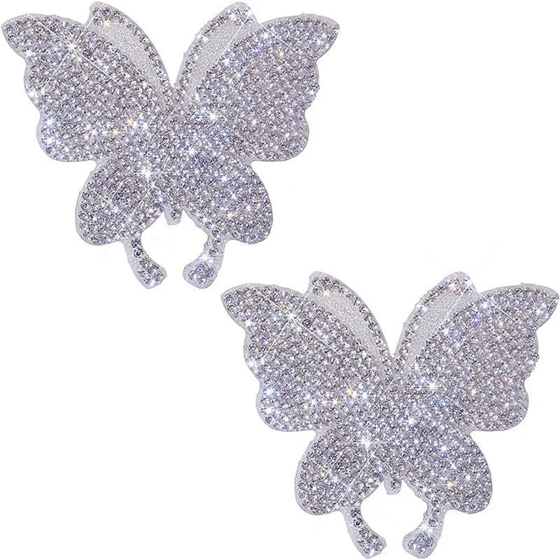 Diamond-encrusted glass car sticker in bear paw or butterfly shape, 7x6cm, on a drill stick.