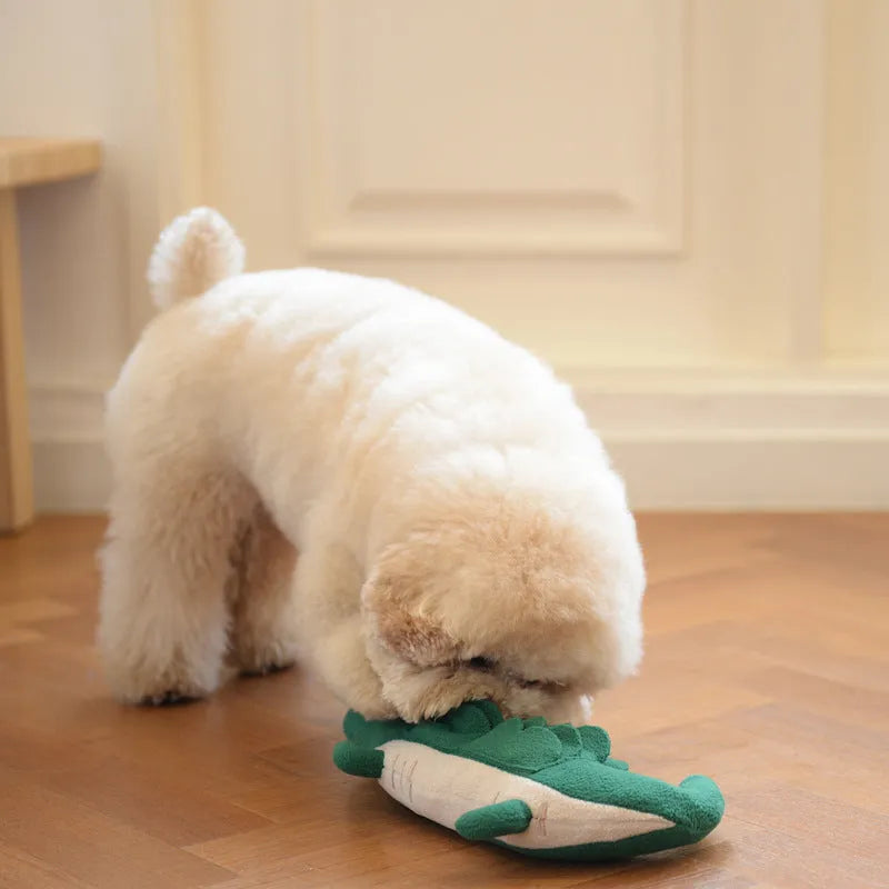 Green plush toy dog soft toy measuring 35 by 18 centimetres