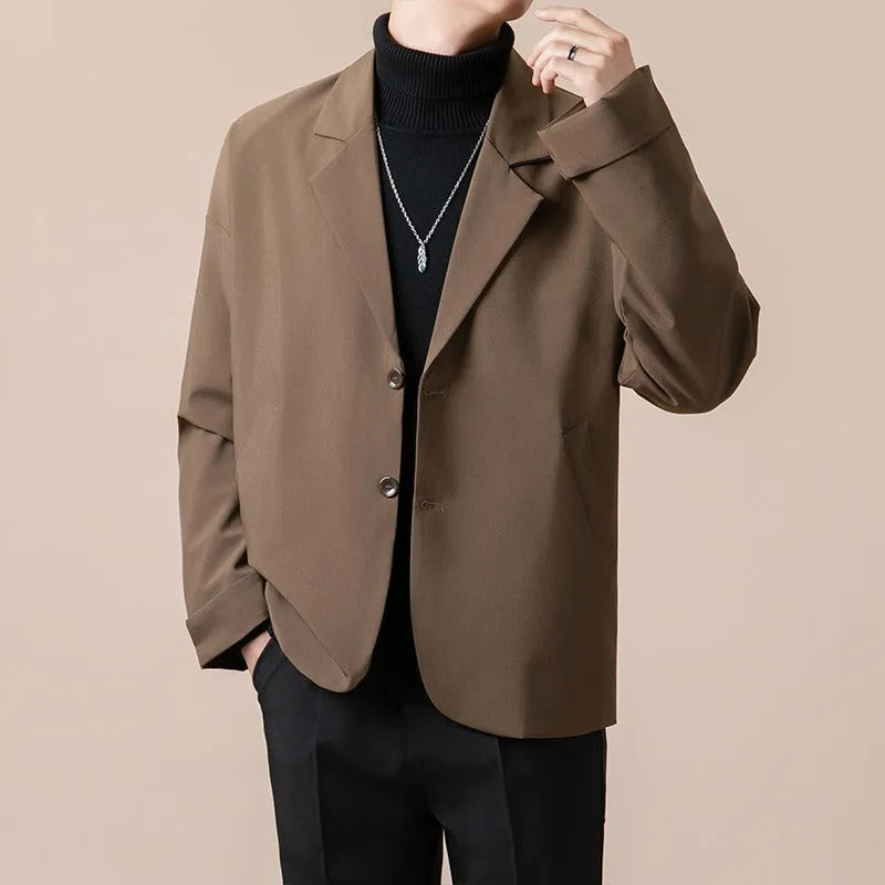 Men's casual loose fit suit jacket in polyester blend available in four colours