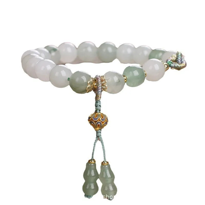Chinese handmade natural agate beaded bracelet in light blue colour for women