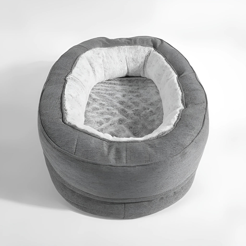 Oval grey cloth dog bed, size M, warm kennel pet nest for large dogs