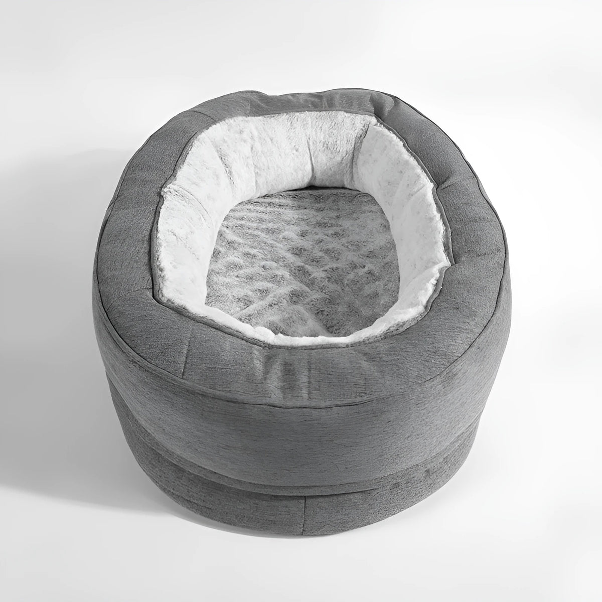 Oval grey cloth dog bed, size M, warm kennel pet nest for large dogs