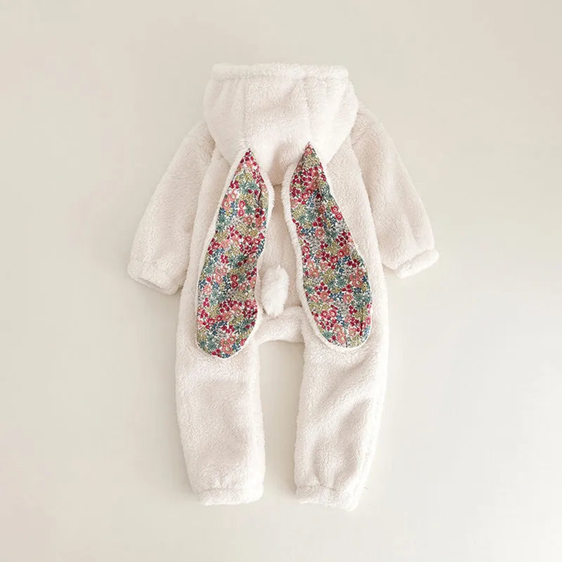 Baby girl bunny jumpsuit with lazy zipper hooded pajamas in khaki, pink, or white colours