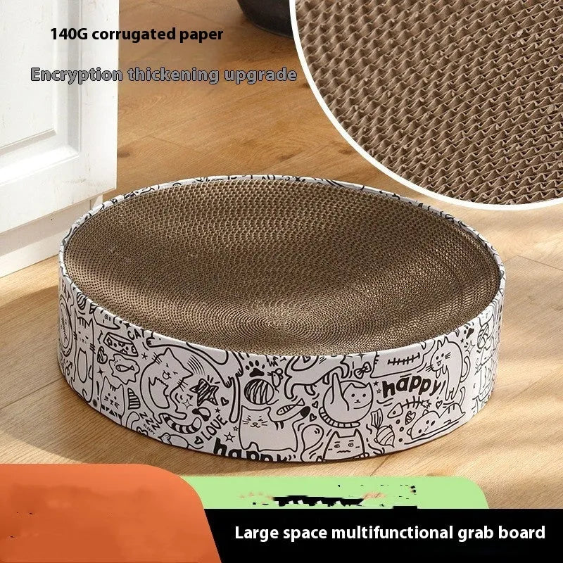 Round white corrugated paper cat scratching board nest, 42x42x10cm, simple style
